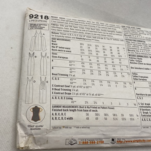 Simplicity 9218 Woman’s Formal Sleeveless Fitted Dress Sizes 6-16 Pattern Uncut - Picture 8 of 14